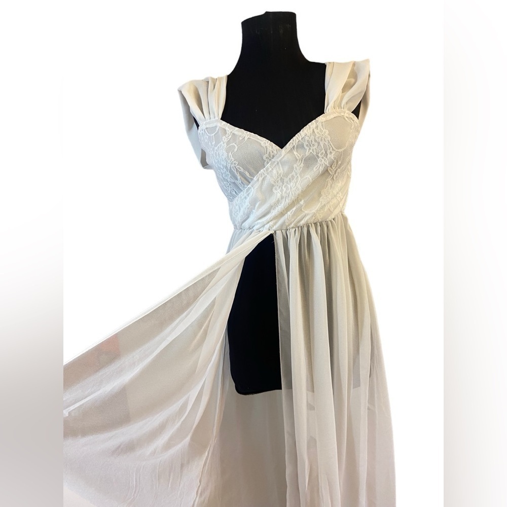 Beautiful Long Sheer Lace Dress Large - Picture 3 of 16